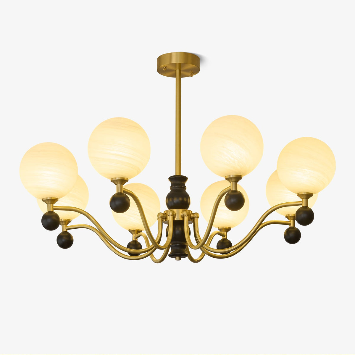 Ulyana Brass and Walnut Glass Globe Chandelier