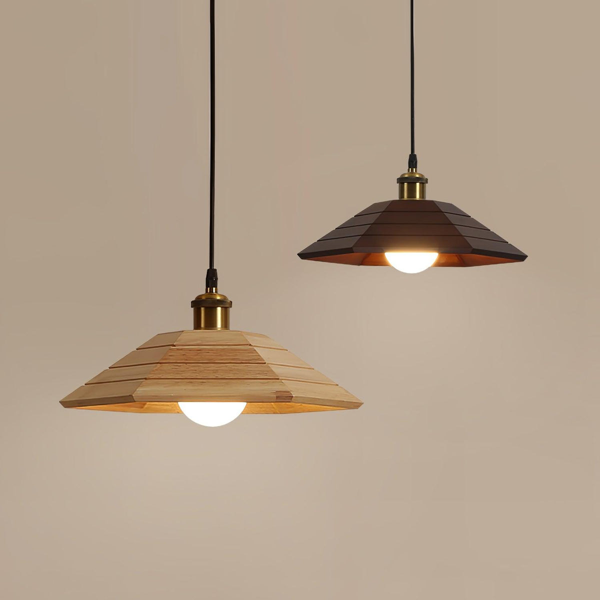 Vespera Umbrella Wood and Gold Pendant Light