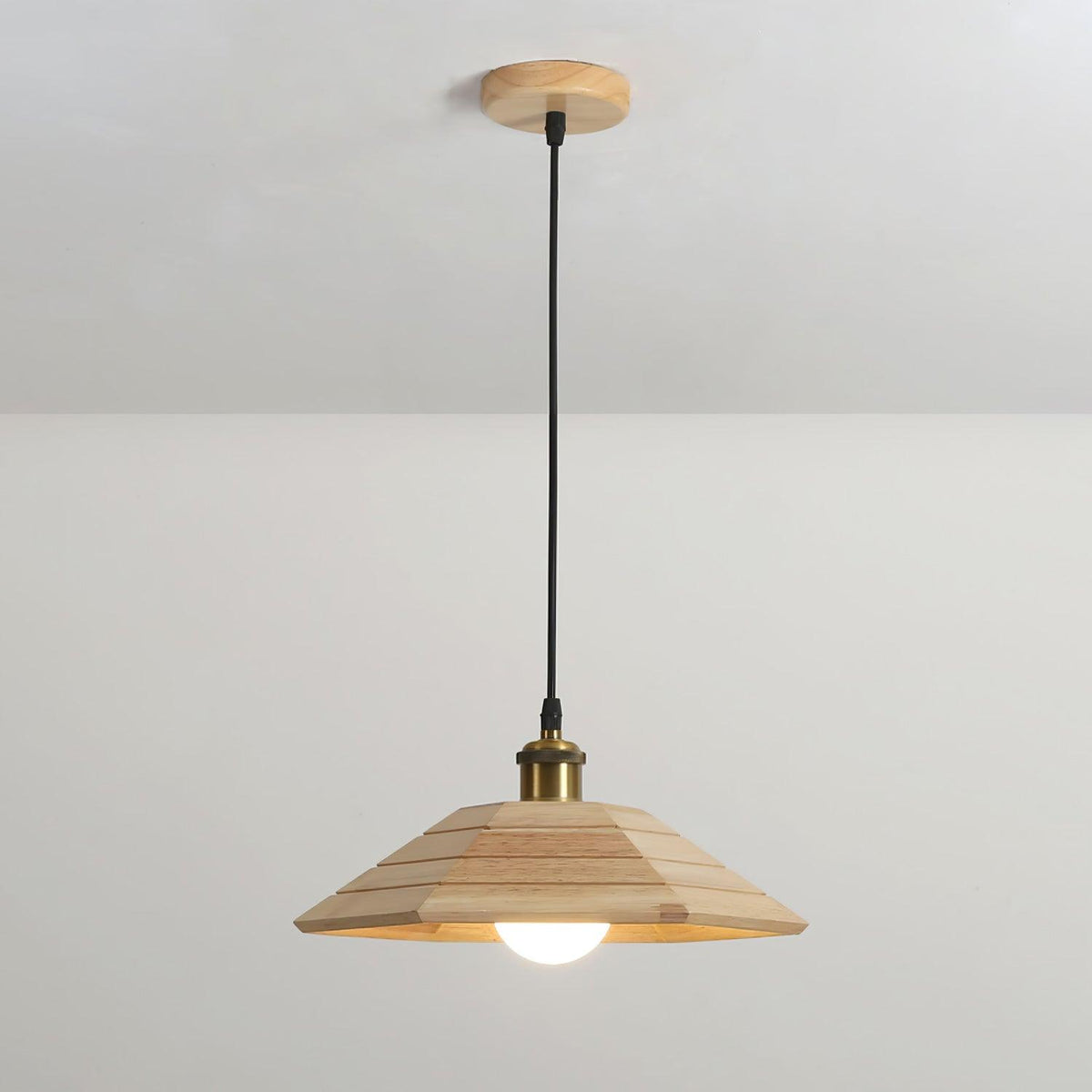 Vespera Umbrella Wood and Gold Pendant Light