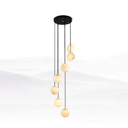 Amadine Alabaster Sphere Cluster Staircase Chandelier