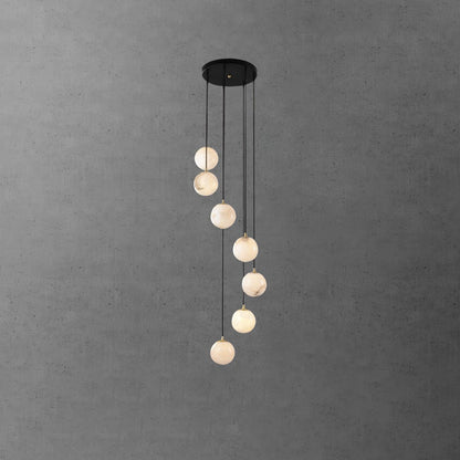 Amadine Alabaster Sphere Cluster Staircase Chandelier