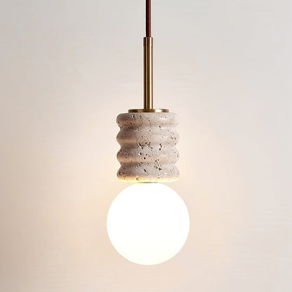 Violaine Yellow Travertine Ribbed Pendant Light