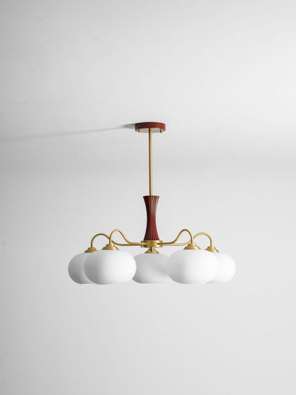 Kaki Brass and Wood Chandelier