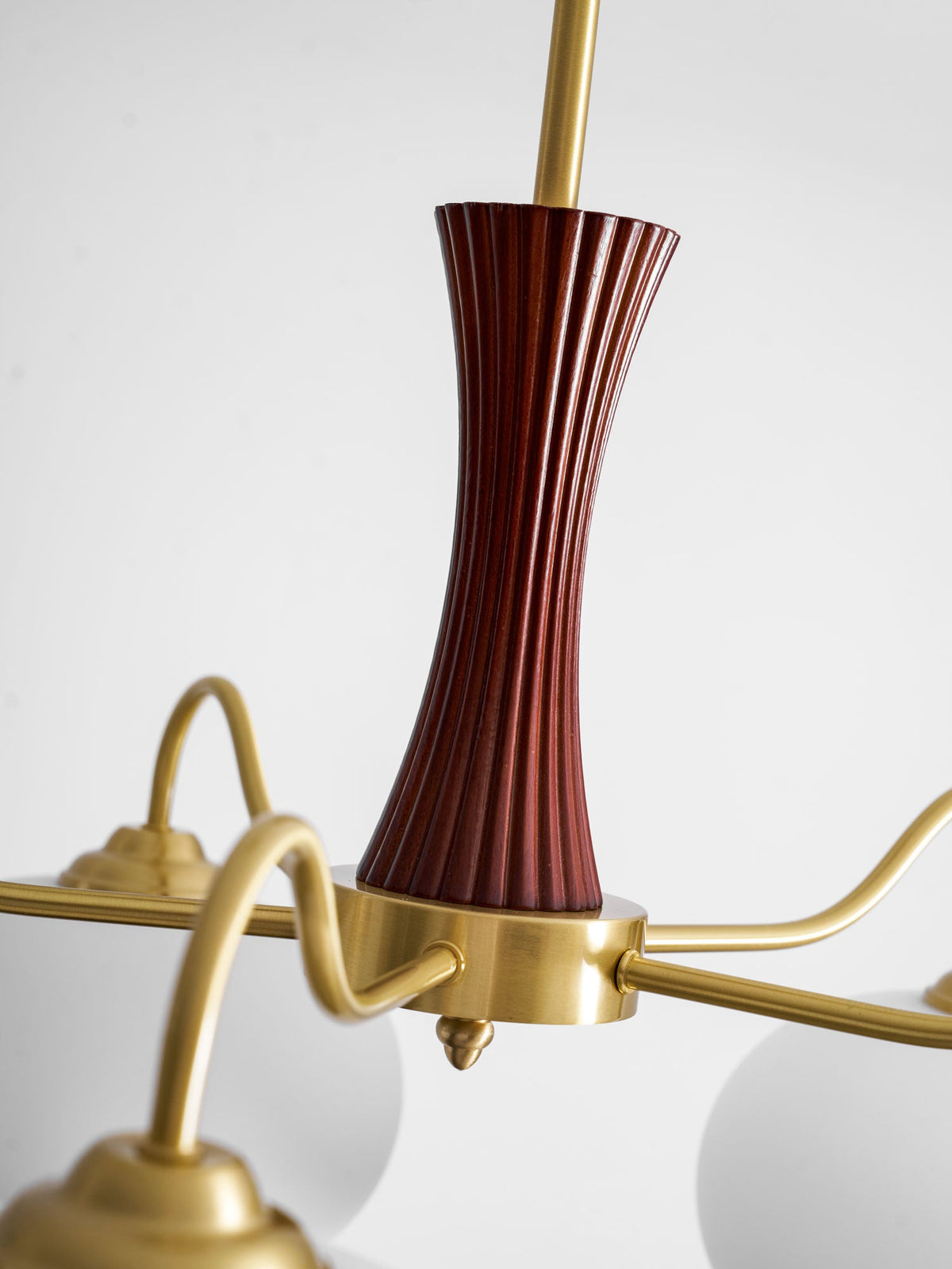 Kaki Brass and Wood Chandelier