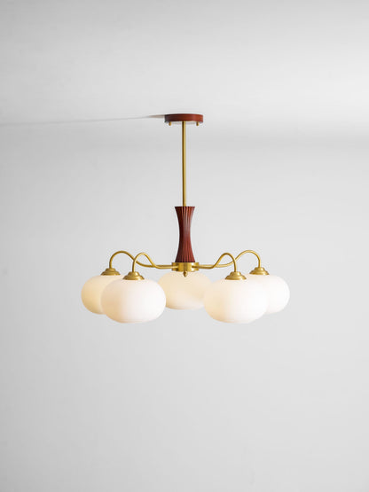 Kaki Brass and Wood Chandelier