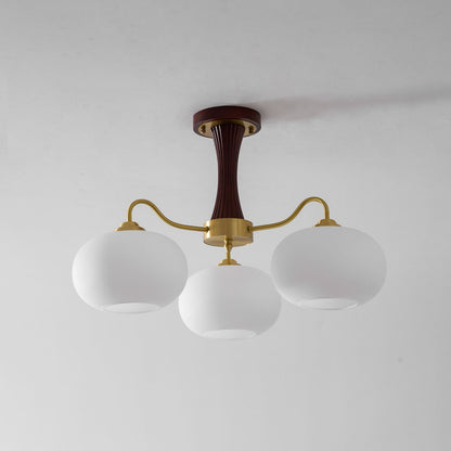 Kaki Brass and Wood Chandelier