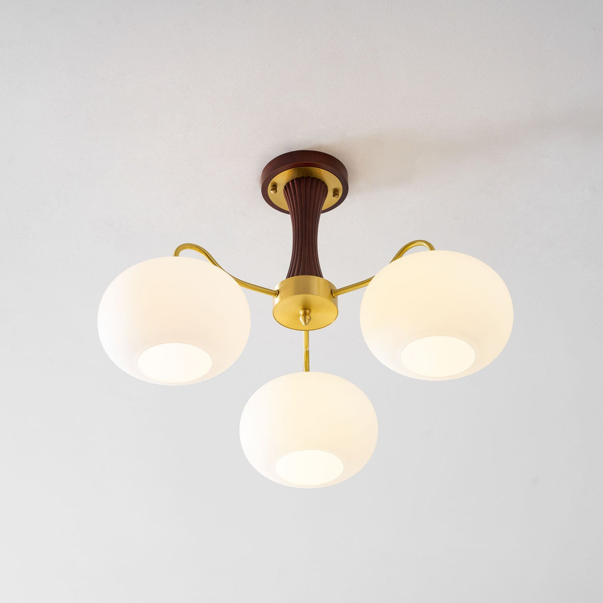 Kaki Brass and Wood Chandelier