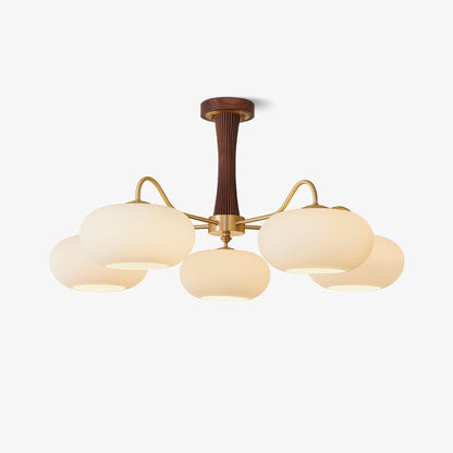 Kaki Brass and Wood Chandelier