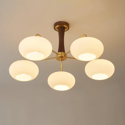 Kaki Brass and Wood Chandelier
