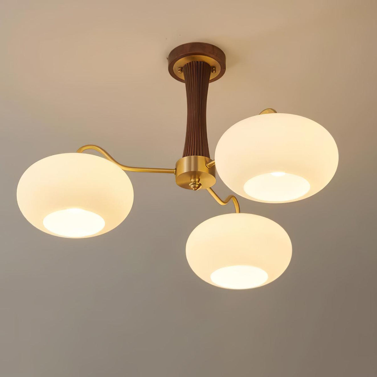 Kaki Brass and Wood Chandelier