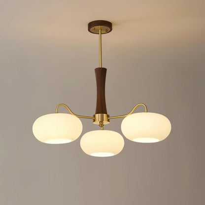 Kaki Brass and Wood Chandelier