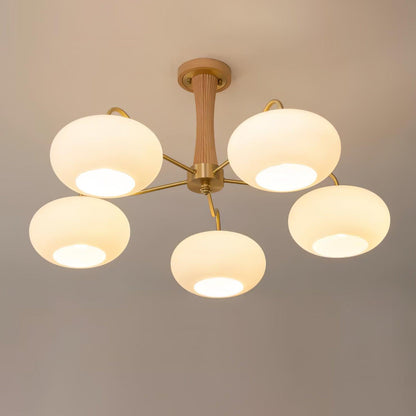Kaki Brass and Wood Chandelier