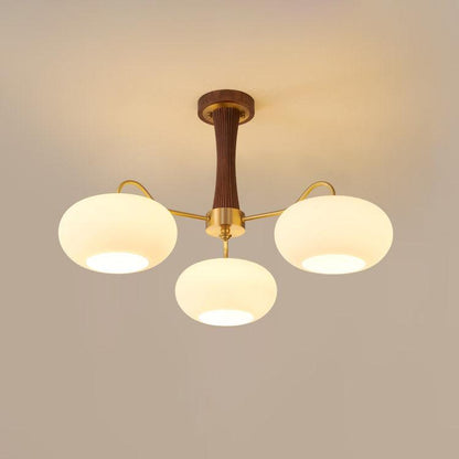 Kaki Brass and Wood Chandelier