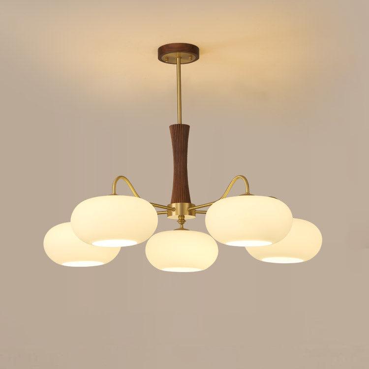 Kaki Brass and Wood Chandelier
