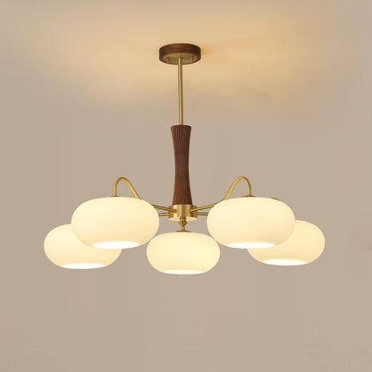 Kaki Brass and Wood Chandelier