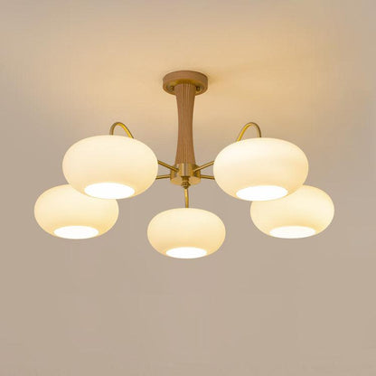 Kaki Brass and Wood Chandelier