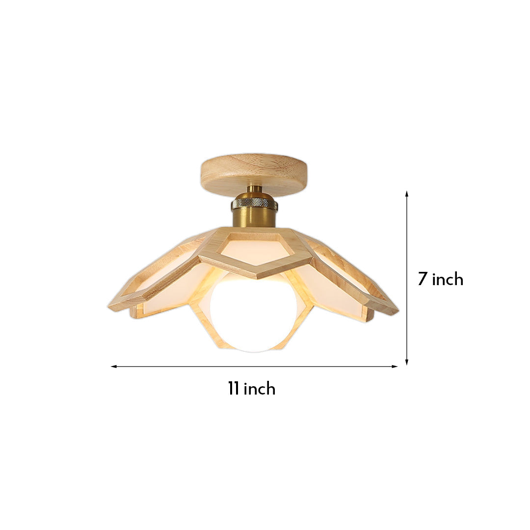 Maelle Wood Lotus Semi Flush Ceiling Light