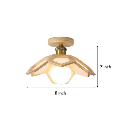 Maelle Wood Lotus Semi Flush Ceiling Light