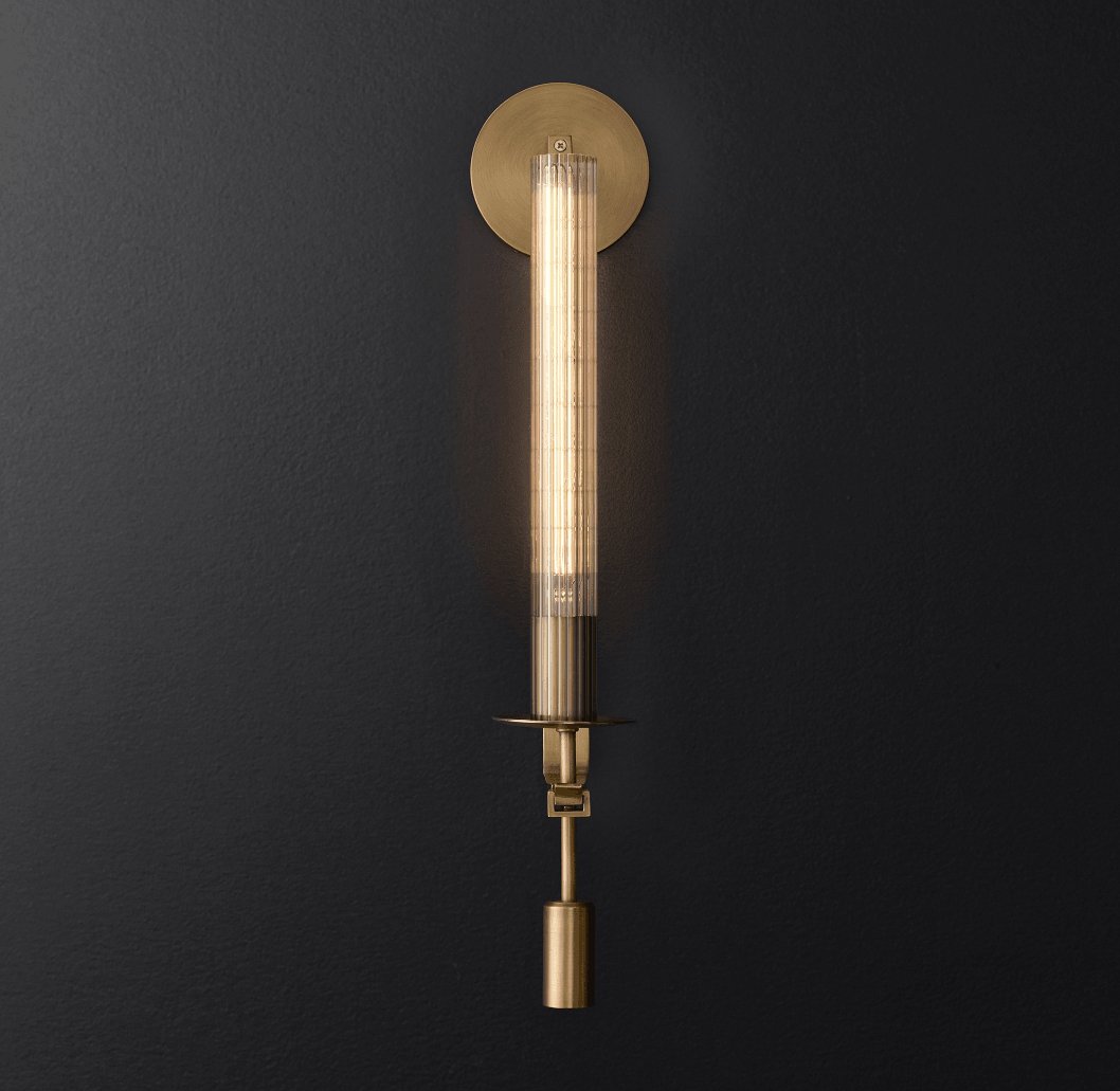 Odalys Brass Ribbed Glass Wall Sconce