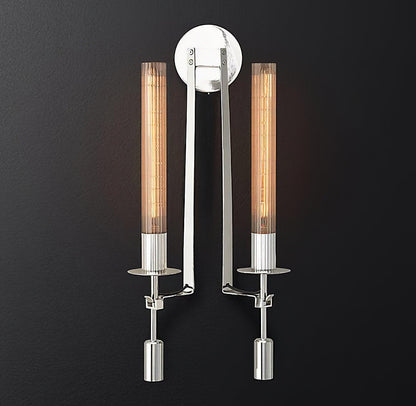 Odalys Brass Ribbed Glass Wall Sconce
