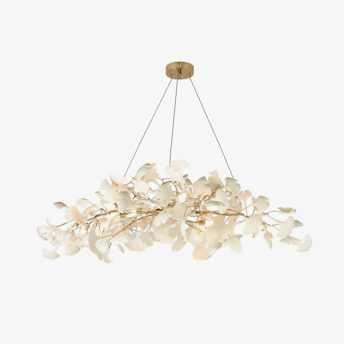 Icho Porcelain Ginkgo Leaf Linear Brass Chandelier