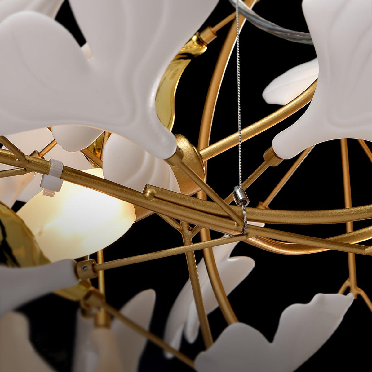 Icho Porcelain Ginkgo Leaf Linear Brass Chandelier