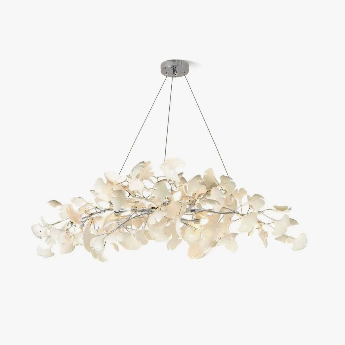 Icho Porcelain Ginkgo Leaf Linear Brass Chandelier