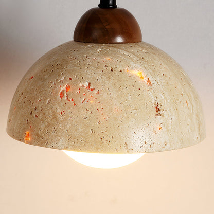 Sedona Travertine Dome Walnut Arm Wall Sconce