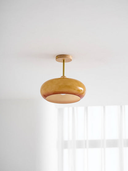 Disca Bauhaus Glass Disc Wood Ceiling Light