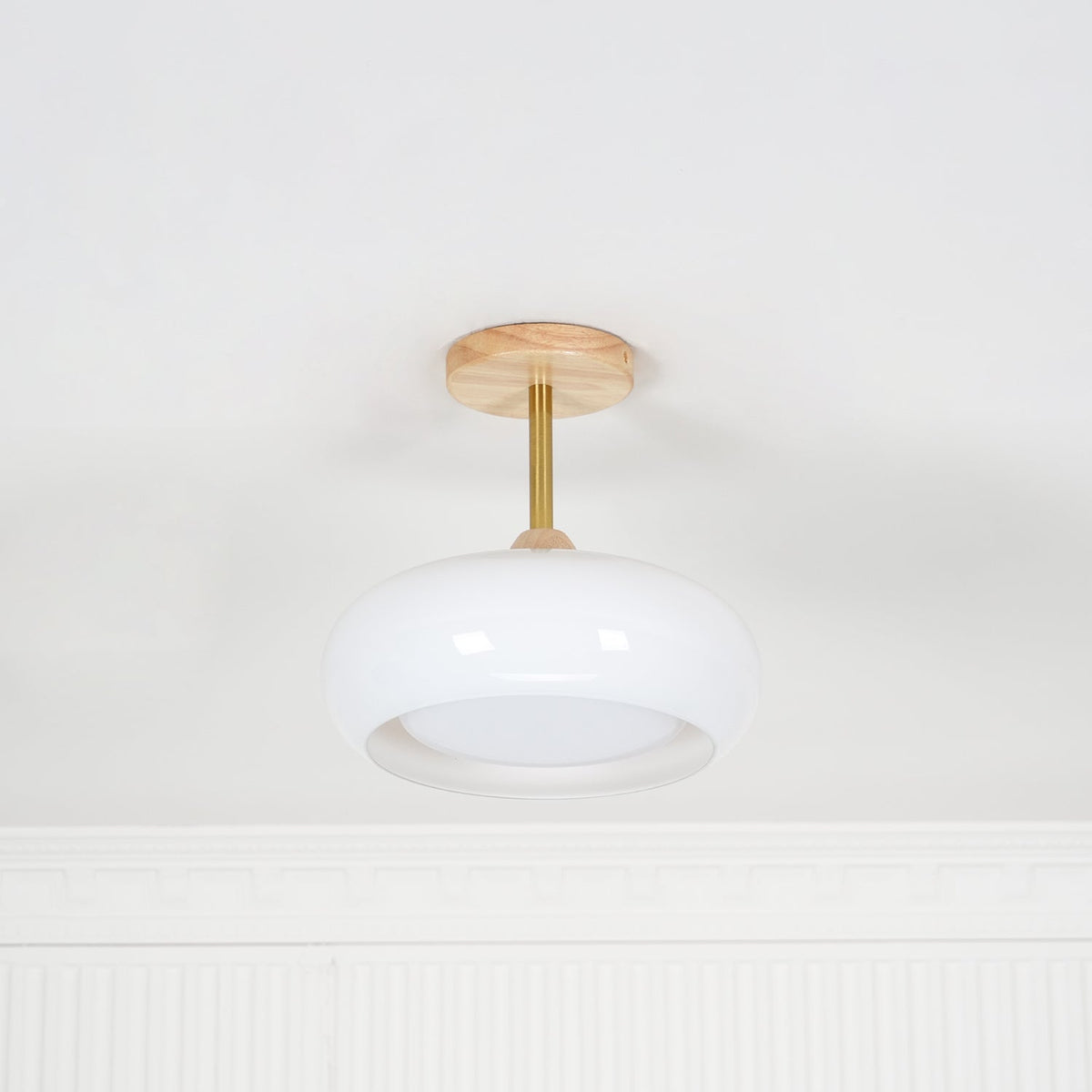Disca Bauhaus Glass Disc Wood Ceiling Light