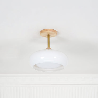 Disca Bauhaus Glass Disc Wood Ceiling Light