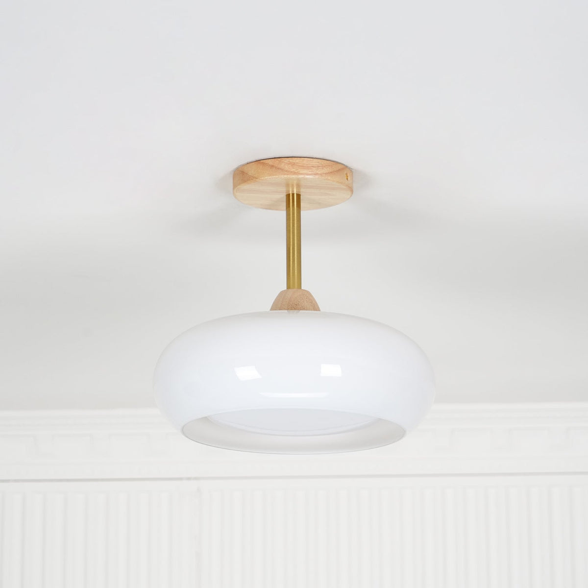 Disca Bauhaus Glass Disc Wood Ceiling Light