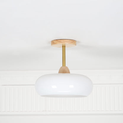Disca Bauhaus Glass Disc Wood Ceiling Light