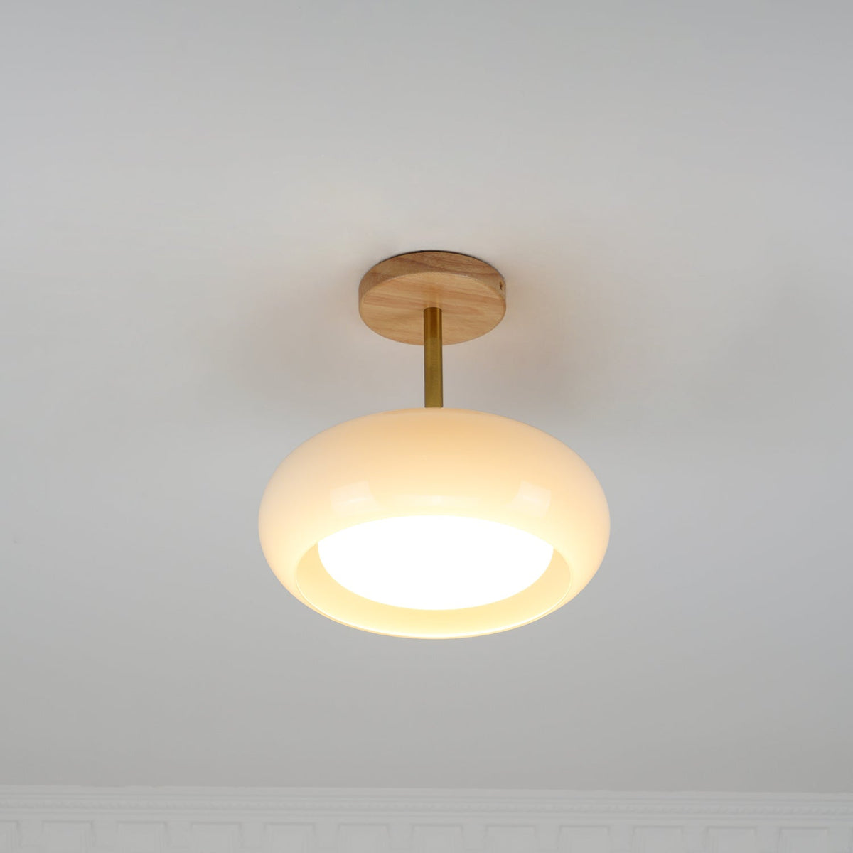 Disca Bauhaus Glass Disc Wood Ceiling Light