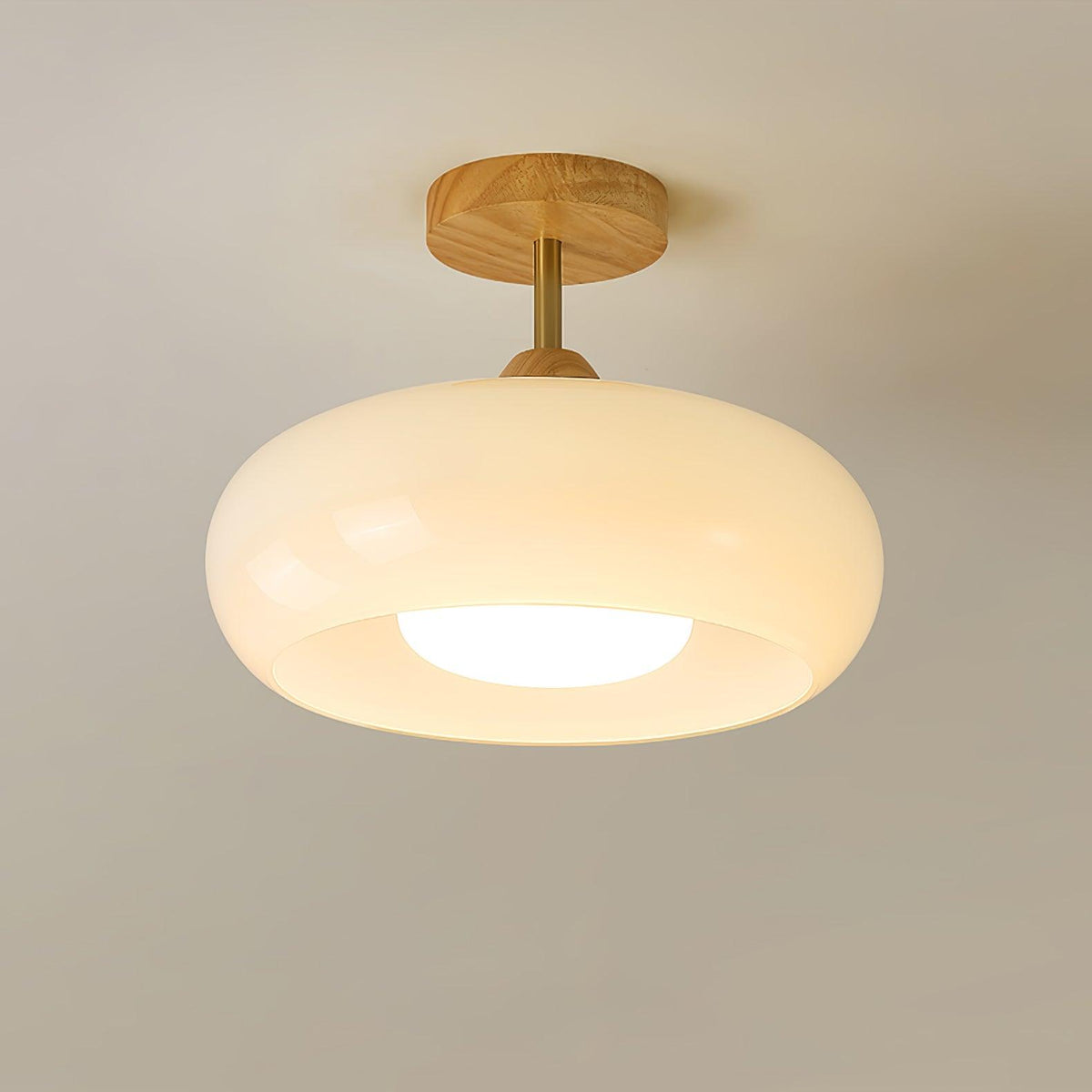 Disca Bauhaus Glass Disc Wood Ceiling Light