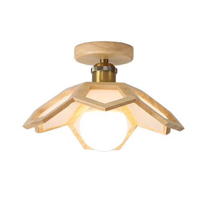 Maelle Wood Lotus Semi Flush Ceiling Light
