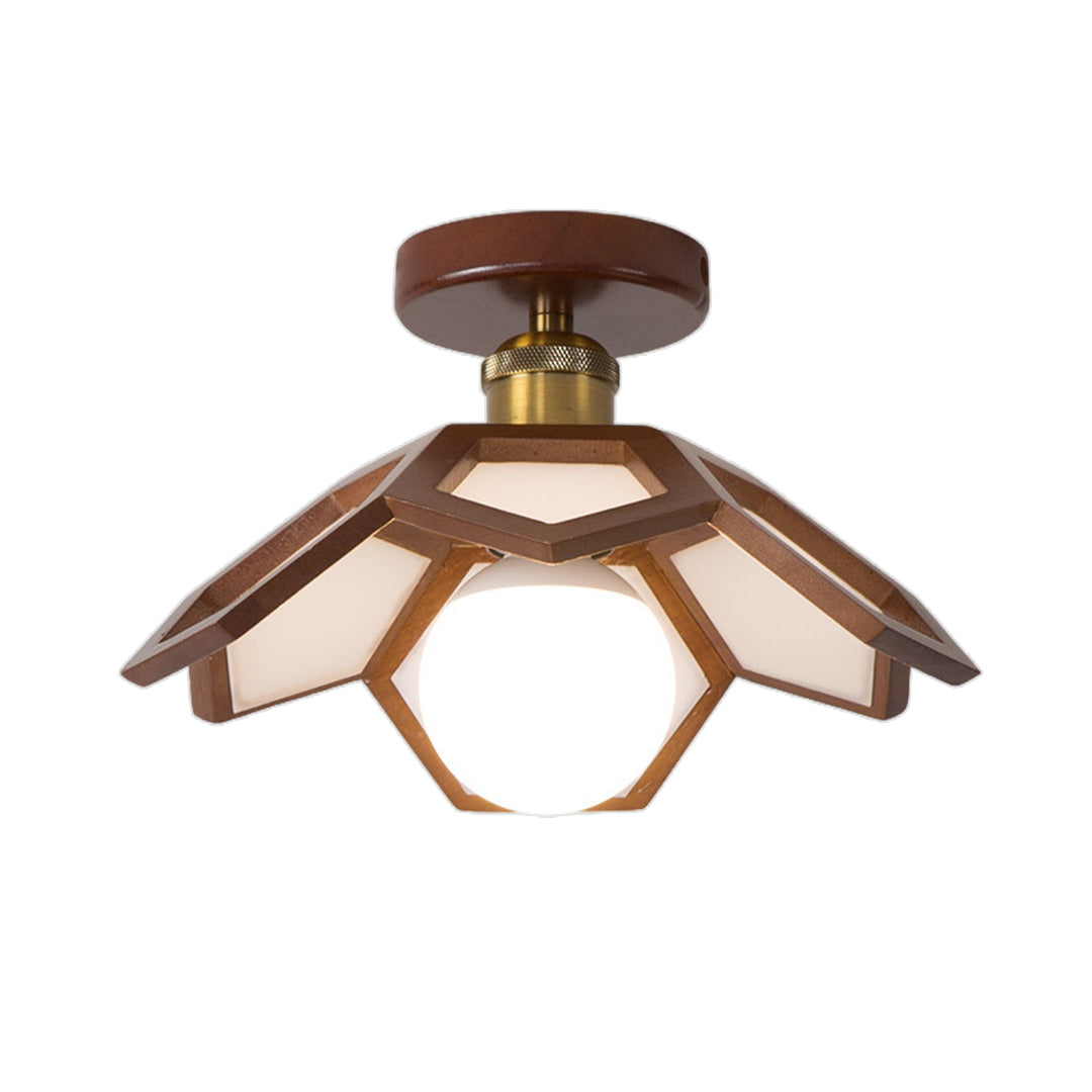 Maelle Wood Lotus Semi Flush Ceiling Light