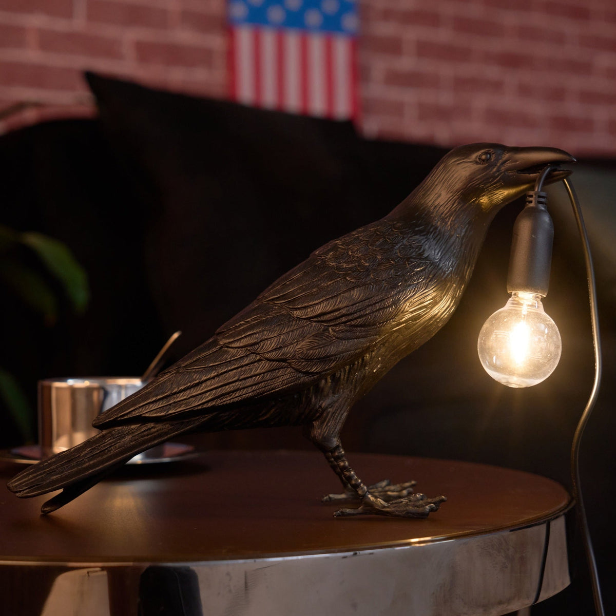 Corbeau Resin Raven Sculpture Edison Bulb Table Lamp