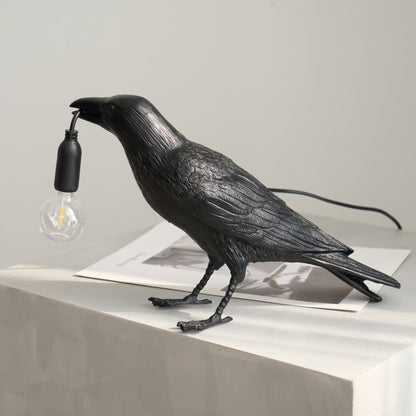 Corbeau Resin Raven Sculpture Edison Bulb Table Lamp