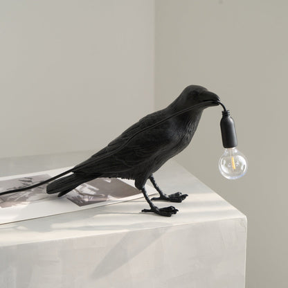 Corbeau Resin Raven Sculpture Edison Bulb Table Lamp