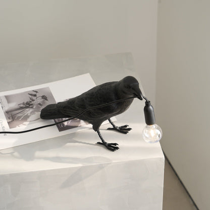 Corbeau Resin Raven Sculpture Edison Bulb Table Lamp