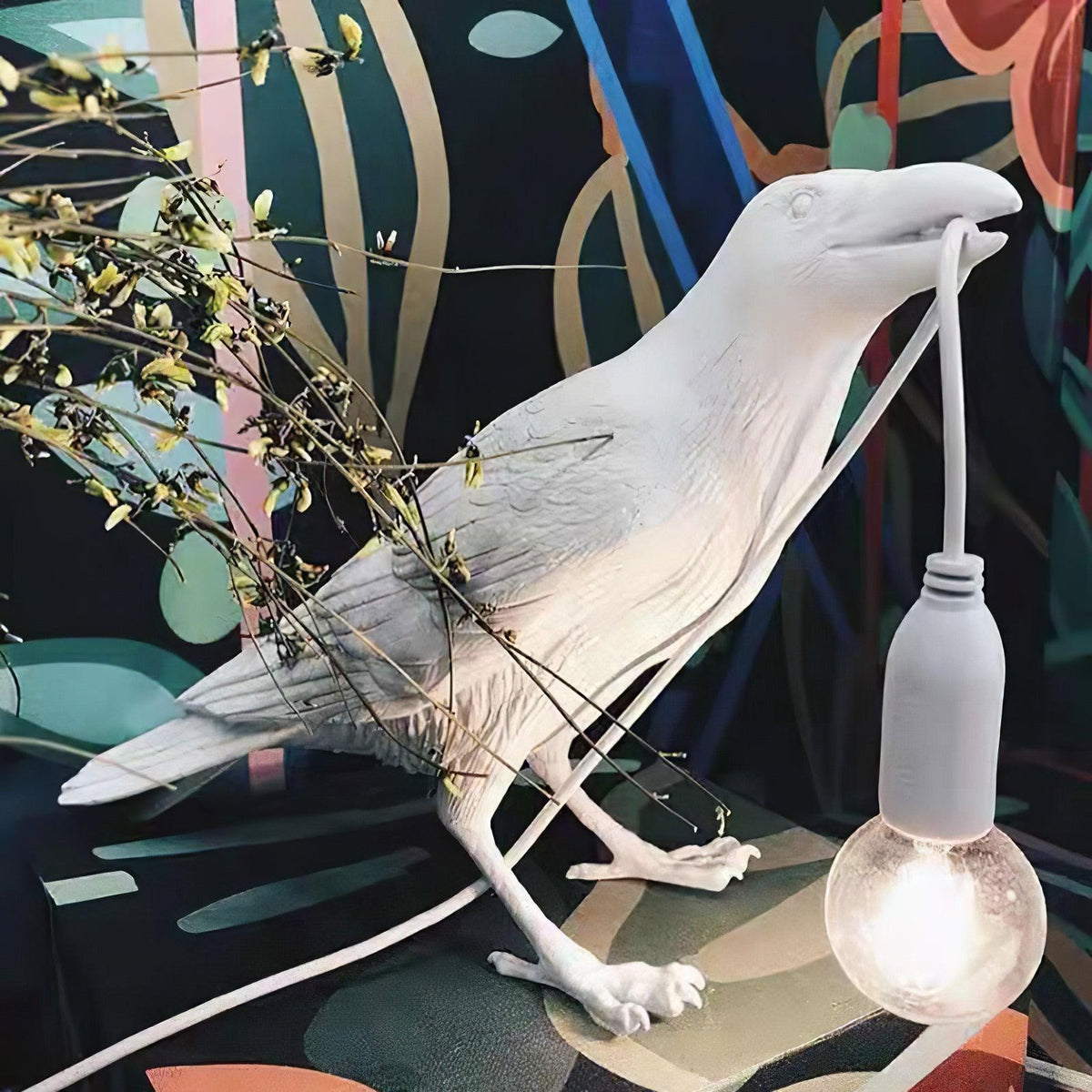 Corbeau Resin Raven Sculpture Edison Bulb Table Lamp