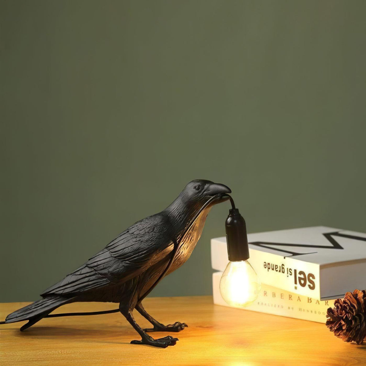 Corbeau Resin Raven Sculpture Edison Bulb Table Lamp