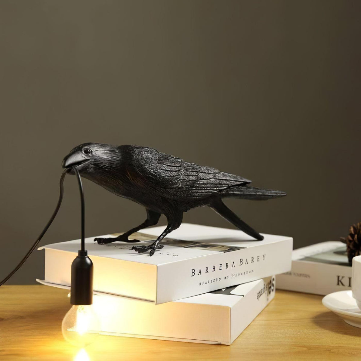 Corbeau Resin Raven Sculpture Edison Bulb Table Lamp