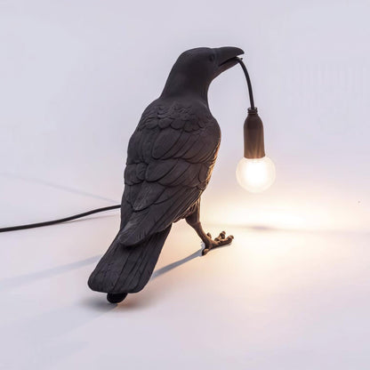 Corbeau Resin Raven Sculpture Edison Bulb Table Lamp