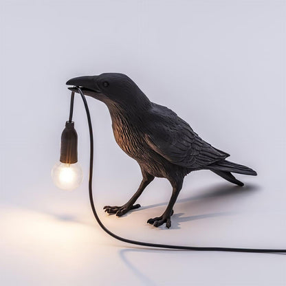 Corbeau Resin Raven Sculpture Edison Bulb Table Lamp