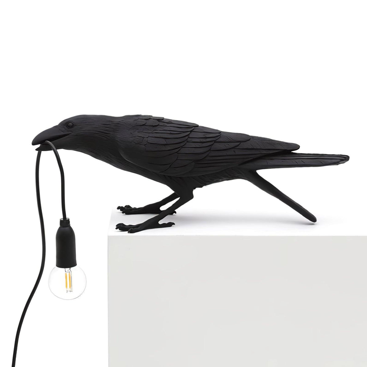 Corbeau Resin Raven Sculpture Edison Bulb Table Lamp