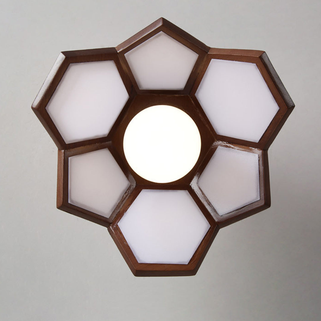 Maelle Wood Lotus Semi Flush Ceiling Light