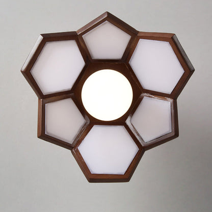 Maelle Wood Lotus Semi Flush Ceiling Light
