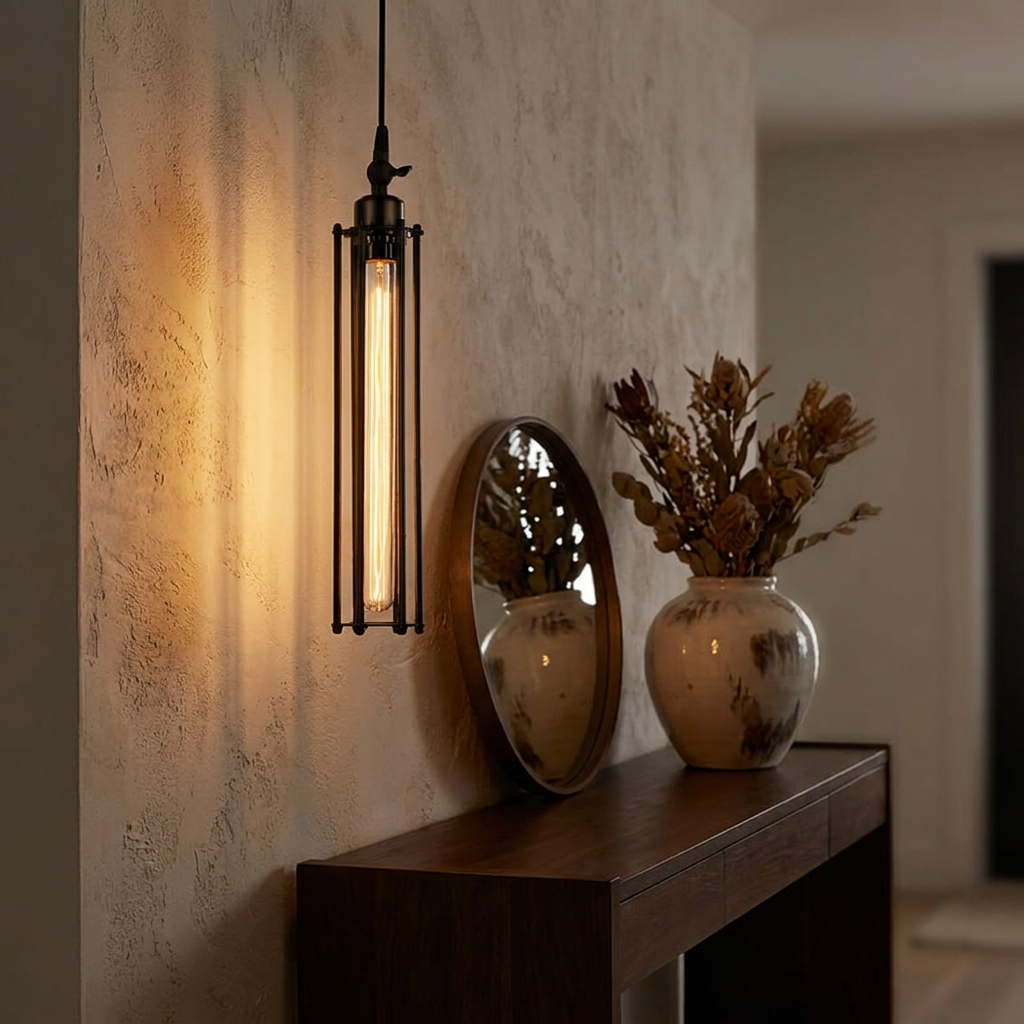 Cadence tube pendant in modern foyer entryway